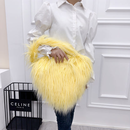 Women's Personalized Trendy Heart Tan Wool Fur Crossbody Bags