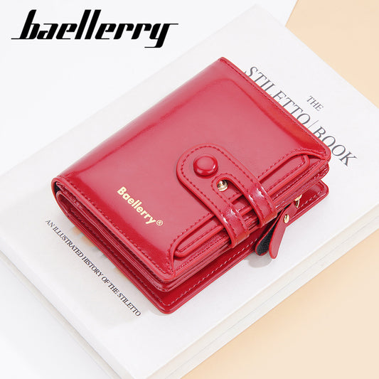 Women's Short Korean Style Oil Wax Leather Glossy Double Ladies Wallets