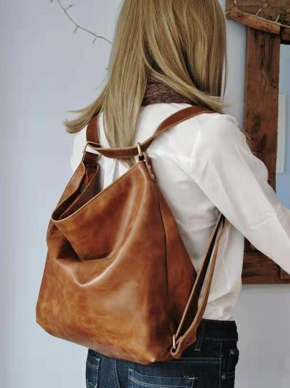 Women's Vintage Oil Waxed Leather Large Capacity Soft Backpacks