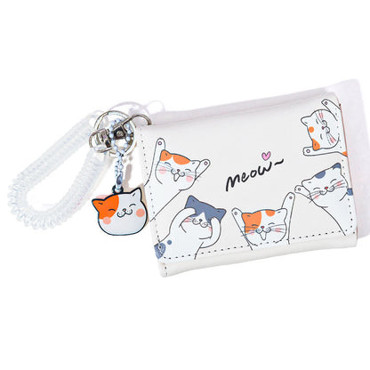 Cat Solid Color Simple Small Three Ladies Wallets