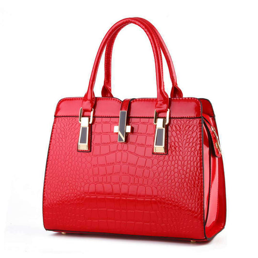 Women's Bright Leather Crocodile Texture Portable Large Bags