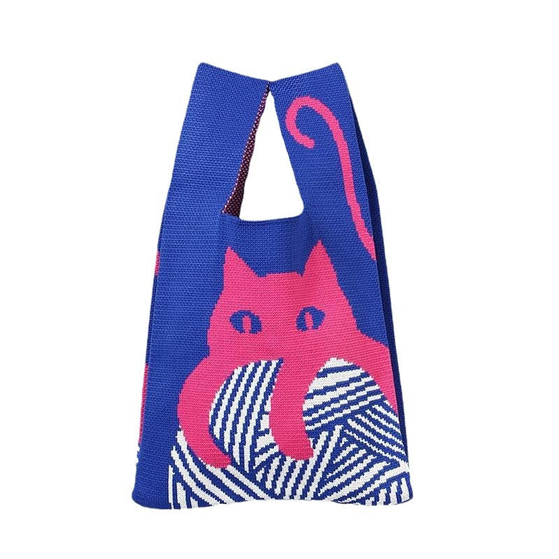 Sac à main tendance en tricot avec motif de chat mignon pour femme