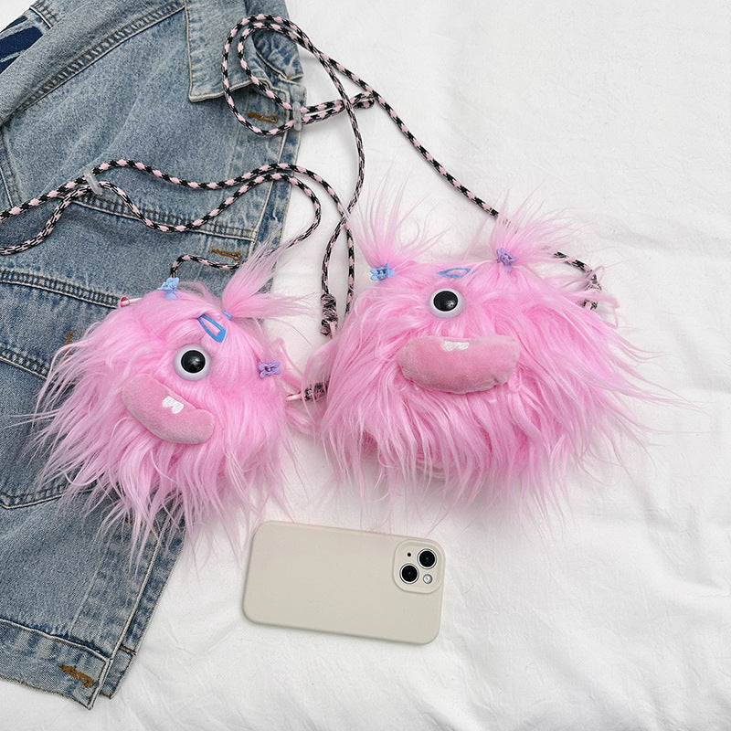 Cute Long Hair Monster Creative Braid Crossbody Bags