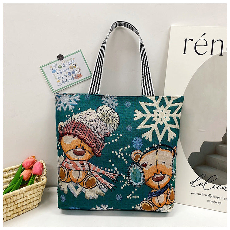 Women's Style Retro Portable Canvas Large Embroidery Shopping Shoulder Bags