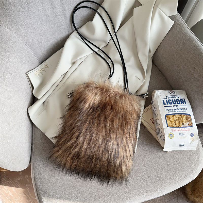 Elegant Innovative Plush Mobile Furry Strap Crossbody Bags