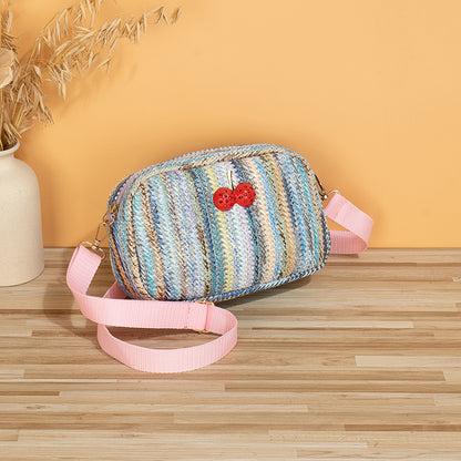 Versatile New Cherry Straw Woven Rainbow Waist Packs