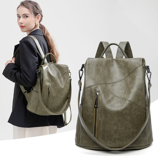 Women's Spring Stylish Versatile Stitched Cowhide Backpacks