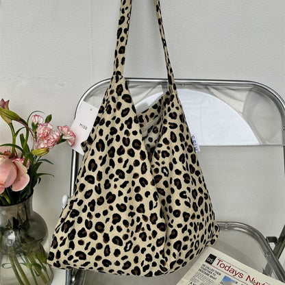 Leopard Print Floral Canvas Female White Shoulder Bags