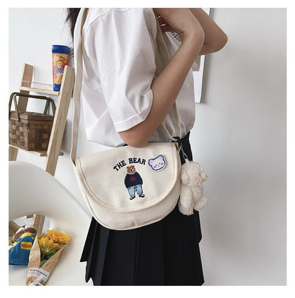 Women's Funny Personality Embroidered Bear Soft Canvas Bags