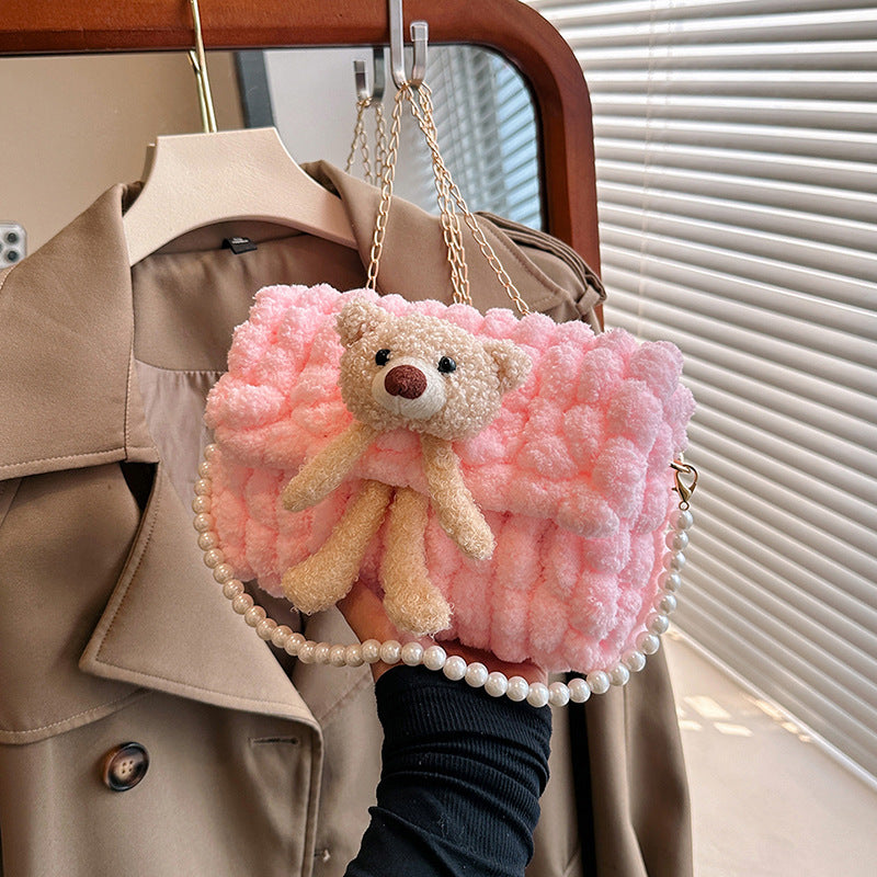 Bear Hand-woven Homemade Material Wool Portable Crossbody Bags