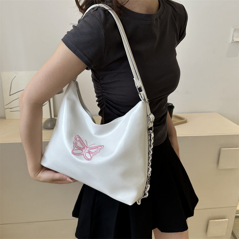 Sacs à bandoulière en cuir pour femmes de grande capacité avec motif papillon brodé