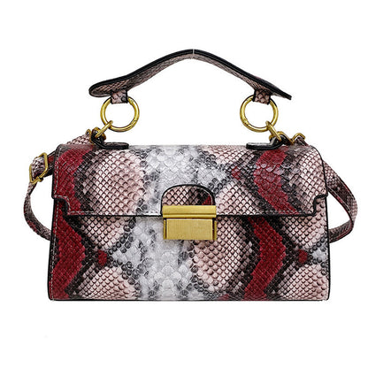 Women's Square Pouch Commuter Contrast Color Serpentine Shoulder Bags