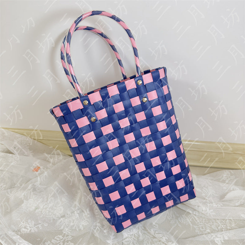 Gift Portable Bucket Vegetable Basket Straw Tote Handbags