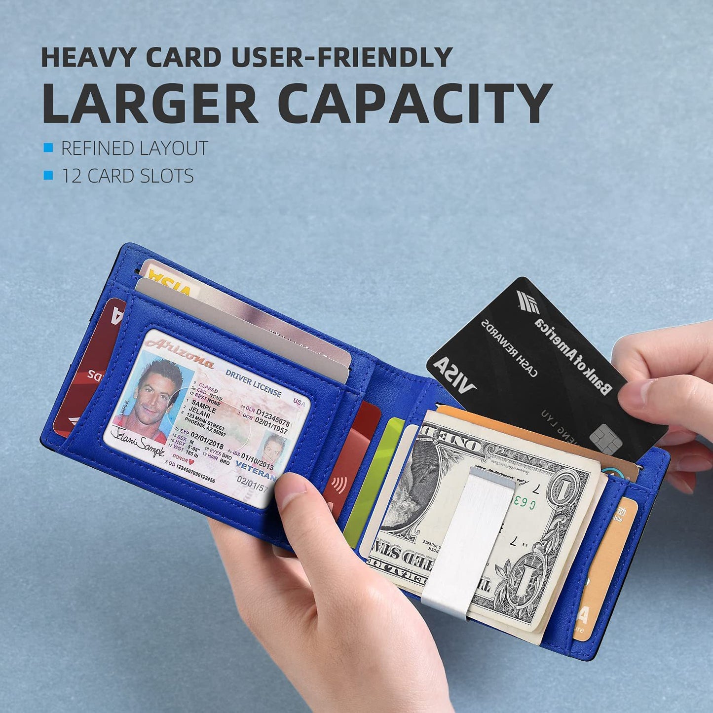 Porte-cartes de grande capacité avec clip en or américain pour homme