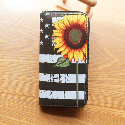 Women's Source Sunflower Printed Single Zipper Van Gogh Ladies Wallets