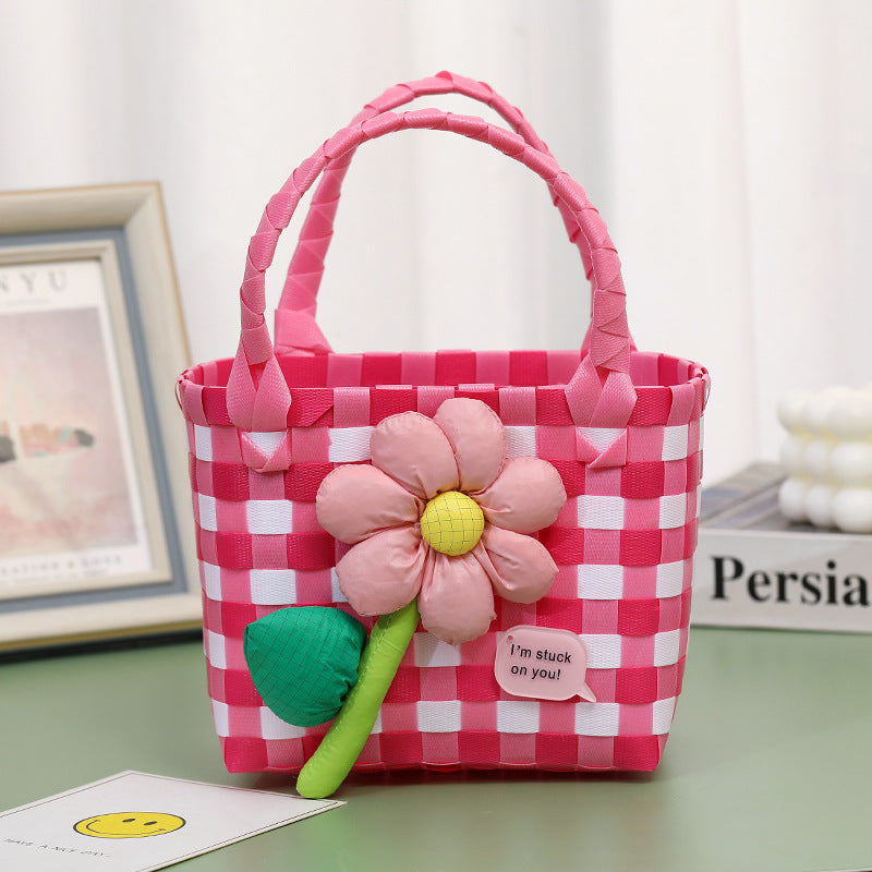 Panier pour femmes et enfants Artisanat artistique Sacs tissés à fleurs mignonnes