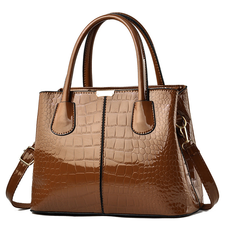 Women's Shining Leather Stone Pattern Simple Large Handbags