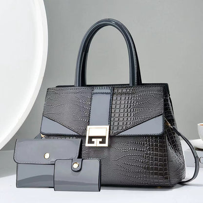 Women's Trendy Large Capacity Embossed Bright Leather Handbags