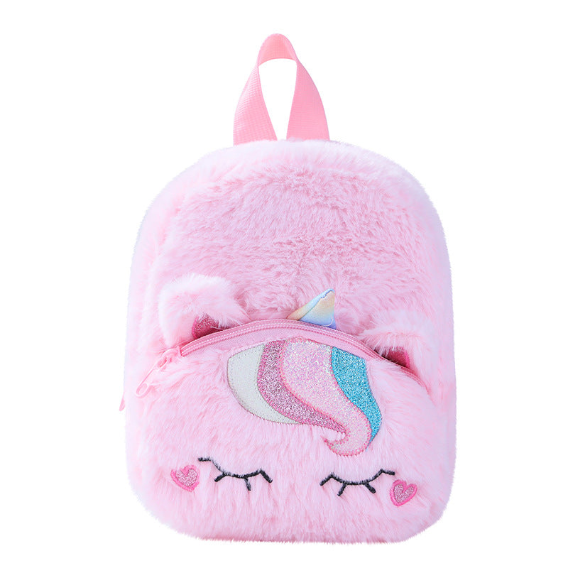 Sacs d'école pour adolescents en peluche avec licorne de dessin animé mignon pour les loisirs des élèves du primaire