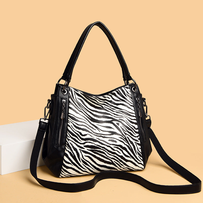 Women's Fashion Leopard Print Zebra Leather Soft Handbags