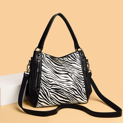 Women's Fashion Leopard Print Zebra Leather Soft Handbags