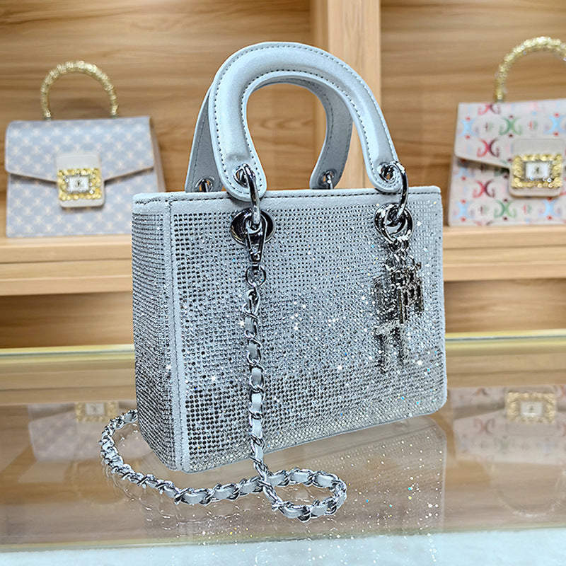 Women's Gradient Rhinestone Portable Retro Diana Chain Crossbody Bags