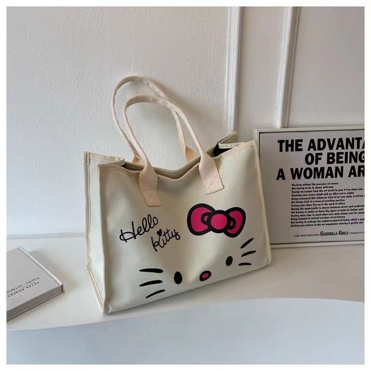 Women's Portable Cartoon Print Hello Kitty Large Shoulder Bags