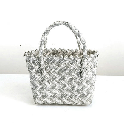 Women's Woven Color Matching Plastic Hand Gift Handbags