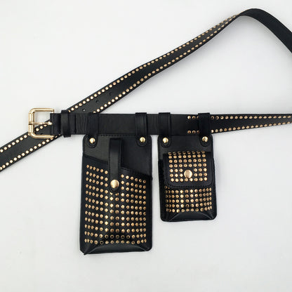 Two-piece Rivet Punk Leather Hip Hop Waist Packs