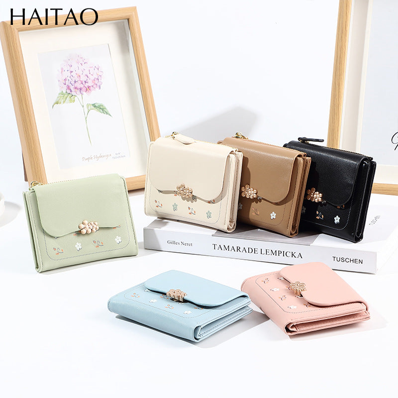 Women's Short Print Solid Color Zipper Ladies Wallets