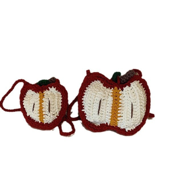 Children's Concave Styling Wool Crocheted Apple Finished Crossbody Bags