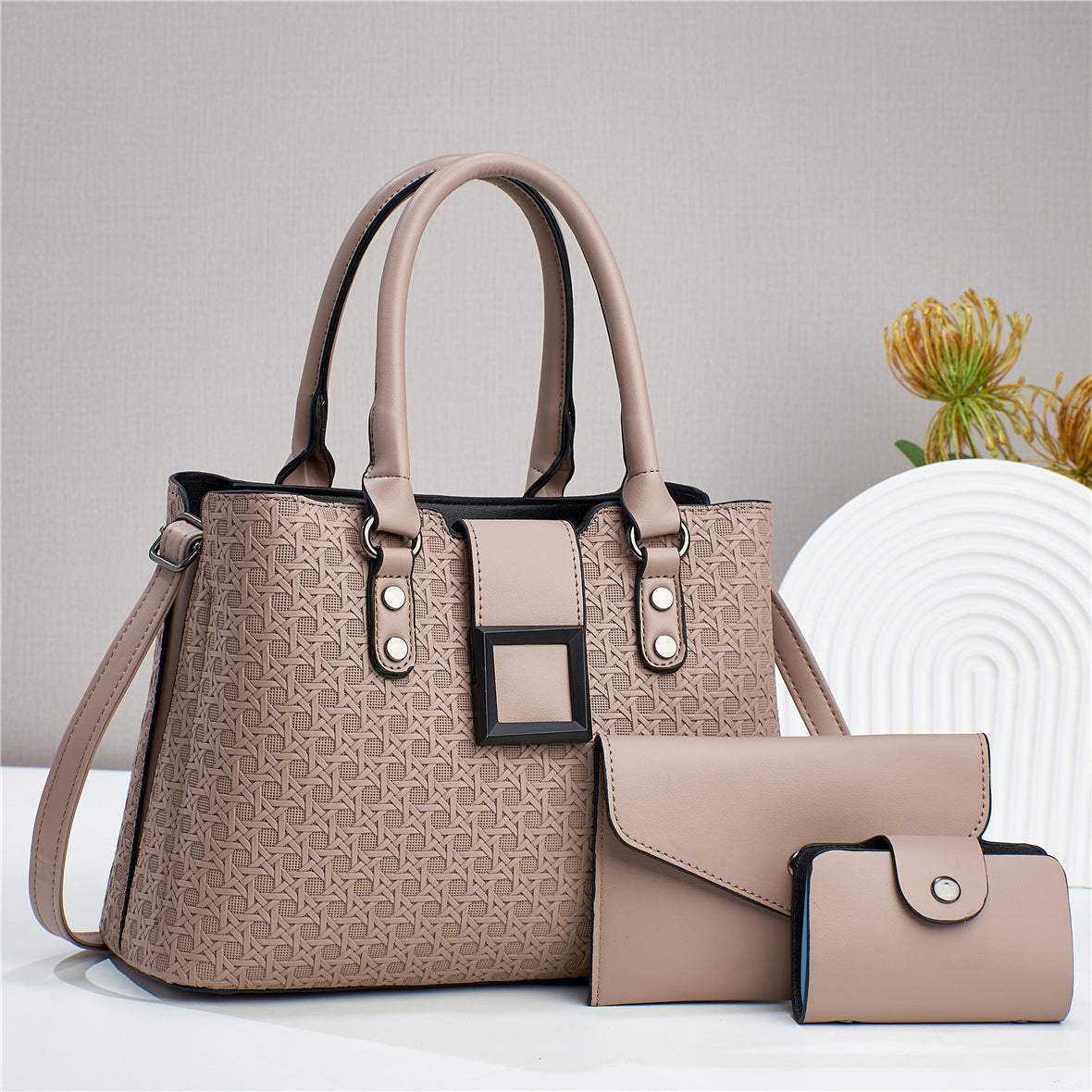 Women's Three-piece Rhombic Embossed Texture Large Capacity Handbags