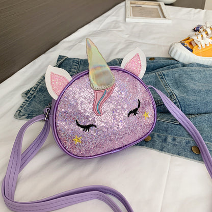 Children's Colorful Shiny Unicorn Cute Cartoon Stylish Children's Shoulder Bags