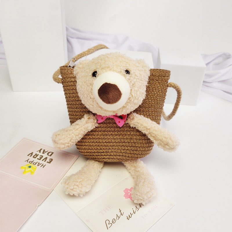 Children's Summer Straw Mini Space Bear Small Children's Coin Purse