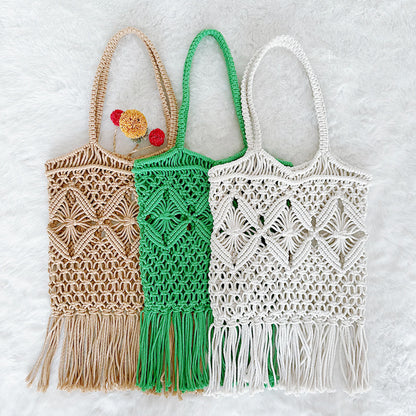 Handmade Woven Pouch Tassel Straw Hollow Handbags