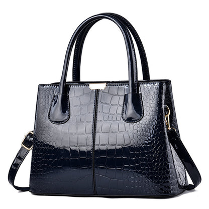 Women's Shining Leather Stone Pattern Simple Large Handbags