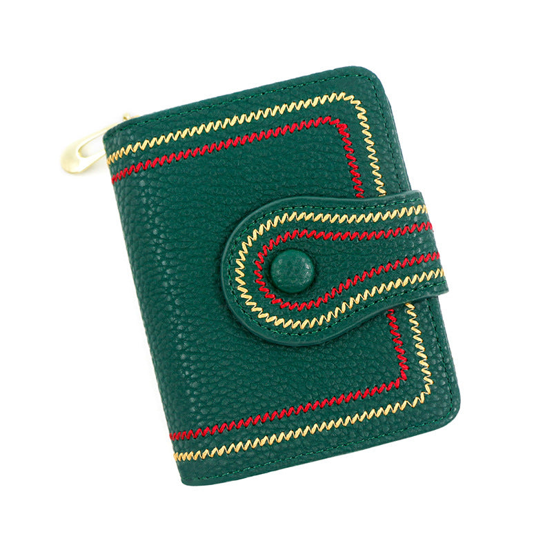 Women's Short Zipper Hasp Litchi Pattern Embroidered Ladies Wallets