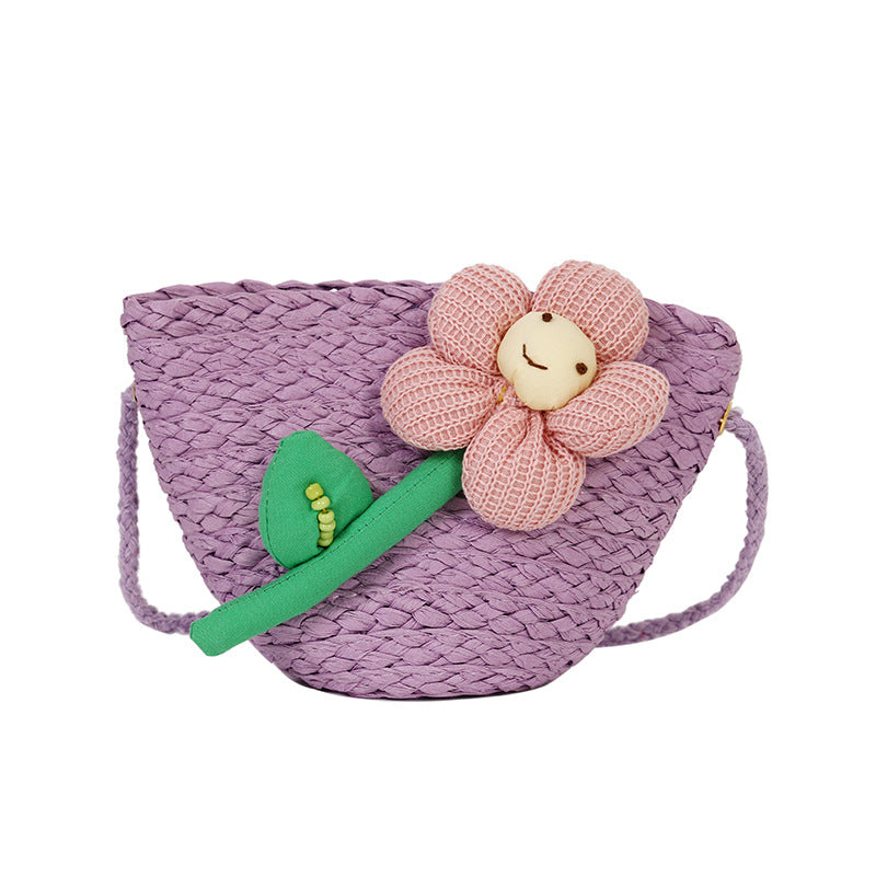 Porte-monnaie pour enfants en paille tissée mignonne petite princesse pour enfants