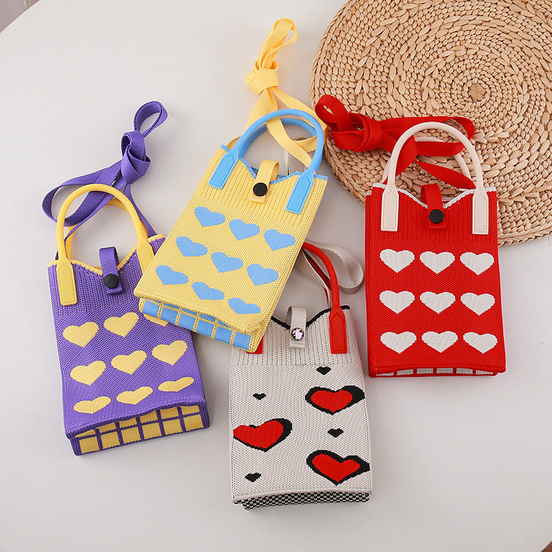 Love Korean Style Versatile Knitted Small Phone Bags