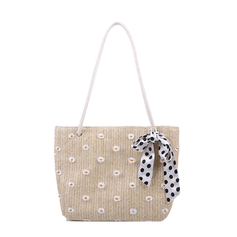 Women's Straw Woven Summer Fresh Simple Flower Shoulder Bags