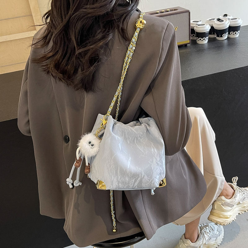 Women's Fashion Drawstring Bucket Simple Advanced Texture Crossbody Bags