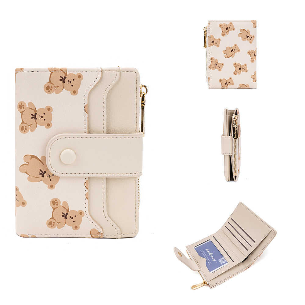 Women's Korean Style Little Bear Printed Zipper Ladies Wallets