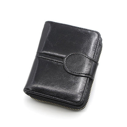 Women's Fashion Short Zipper Oil Wax Leather Ladies Wallets