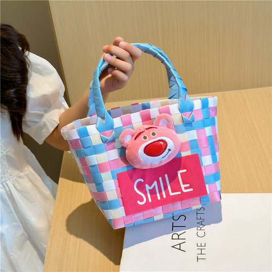 Children's Woven Little Hand Carrying Vegetable Basket Small Contrast Color Children's Shoulder Bags