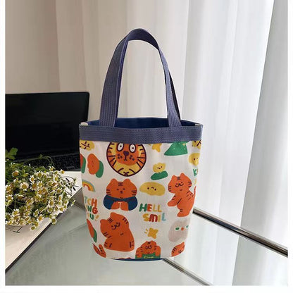 Children's Fun Illustration Portable Round Barrel Mummy Storage Lunch Handbags