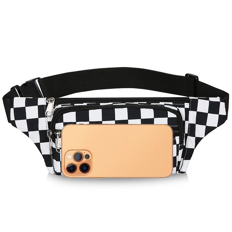 Women's Plaid Fashion Nylon Cloth Black White Cell Large Men's Waist Packs