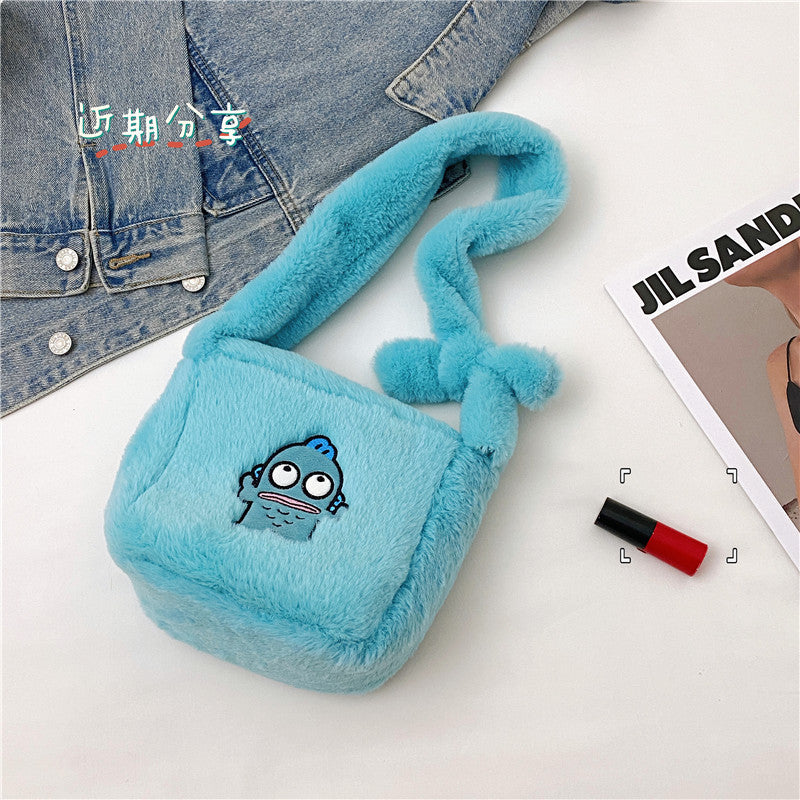 Cartoon Large Capacity Ugly Fish Plush Children's Shoulder Bags