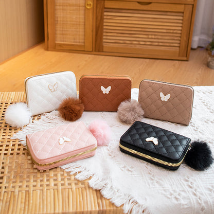 Embroidered Diamond Butterfly Decorative Fur Ball Handbags