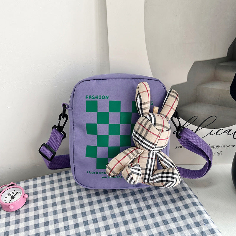 Women's Fashion Nylon Cute Rabbit Female Plaid Shoulder Bags