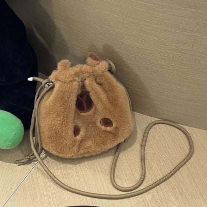 Good-looking Plush Cartoon Drawstring Cute Capybara Crossbody Bags